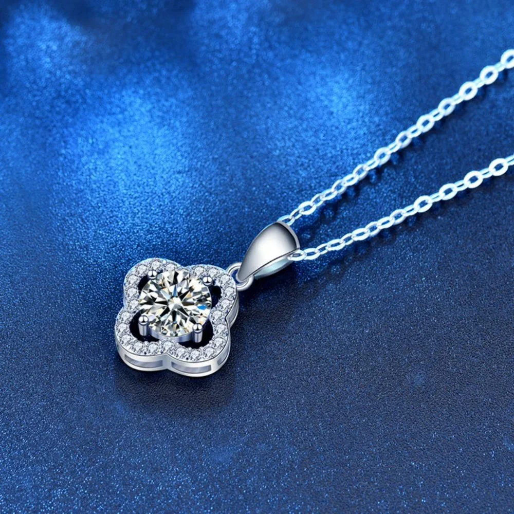 Certified 1ct. t.w. Moissanite Diamond Clover Halo Pendant Necklace NEW
